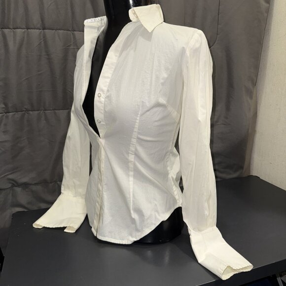 Moda International Button Up Shirt Women’s Size 2XS Ivory Long Sleeve Collared - Picture 7 of 16